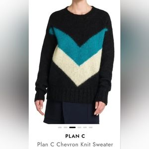 Unisex Plan C oversize black, blue, white Chevron Color block Sweater 42